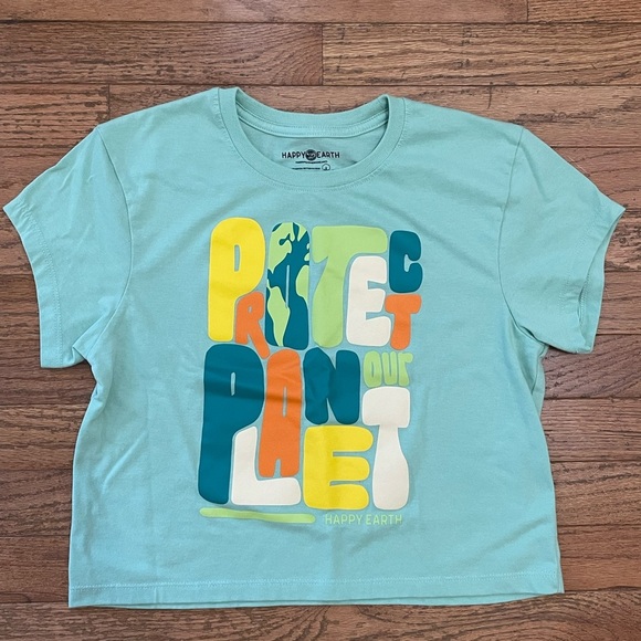 Women's Happy Earth Protect Our Planet Cropped Tee | Size Large - Picture 2 of 6